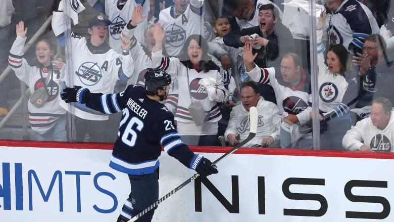Blake Wheeler celebrates a goal