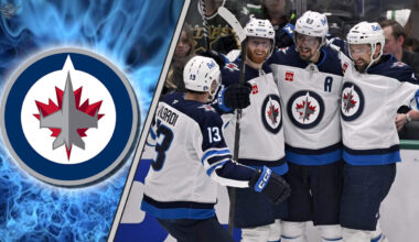 Winnipeg Jets preseason schedule 2025 featuring jets players to the right and the Winnipeg Jets logo to the left