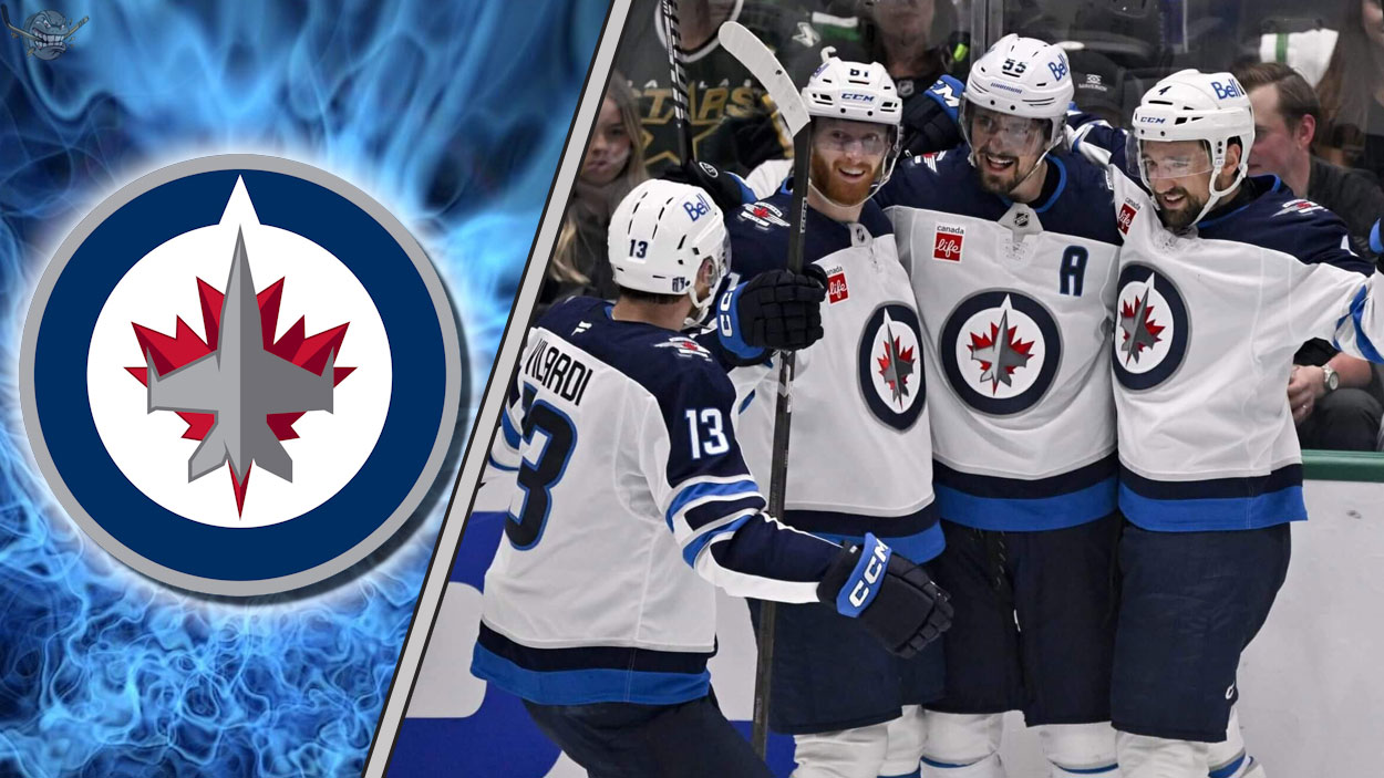Winnipeg Jets preseason schedule 2025 featuring jets players to the right and the Winnipeg Jets logo to the left