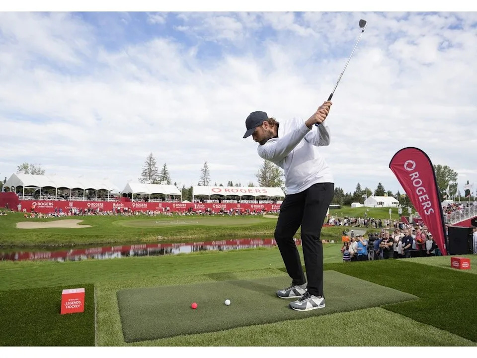 Edmonton Oilers goalie Stuart Skinner hits his shot at the Rogers Legends of Hockey Showdown during the Rogers Charity Classic in Calgary, Alberta, August 16, 2025. Photograph by Todd Korol/Rogers Charity Classic