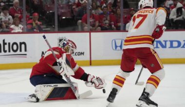 Bobrovsky stops 23 shots as Florida blanks Calgary 3-0 in Lomberg's return