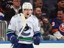 Canucks centre Aatu Raty celebrates a goal against the New York Islanders on March 26.
