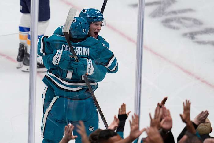 18-year-old Macklin Celebrini scores a goal in his hyped debut for the Sharks