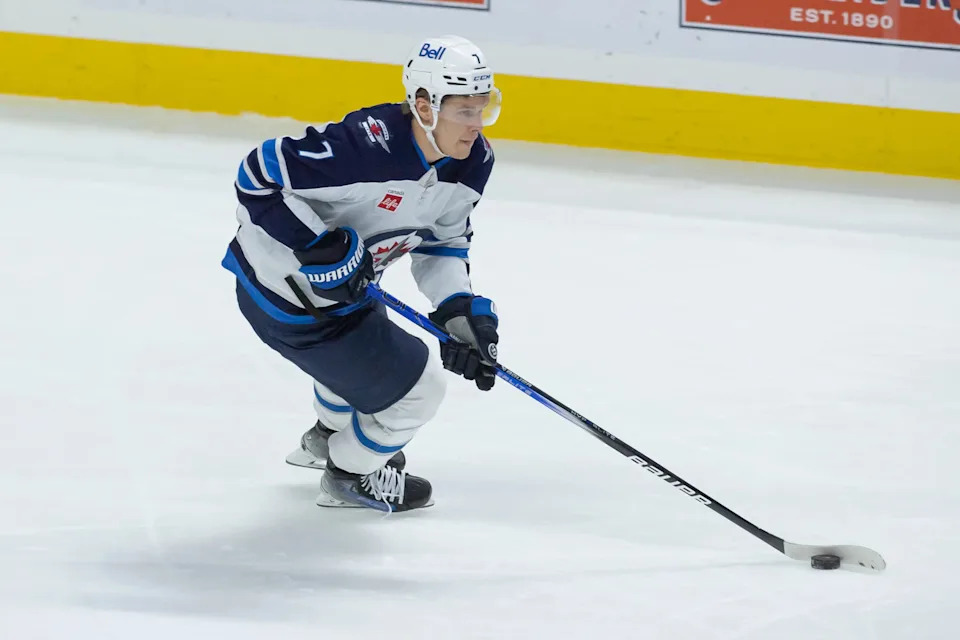 Winnipeg Jets center Vladislav Namestnikov (7) skates with the puck in the third period against the Ottawa Senators at the Canadian Tire Centre. Mandatory Credit: Marc DesRosiers-Imagn Images