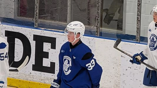 Toronto Maple Leafs 2025 NHL Draft second round pick (#53) on the ice at the team's 2025 Development Camp
