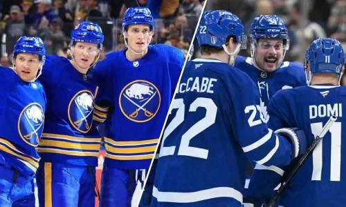 The Buffalo Sabres (left) and the Toronto Maple Leafs (right)