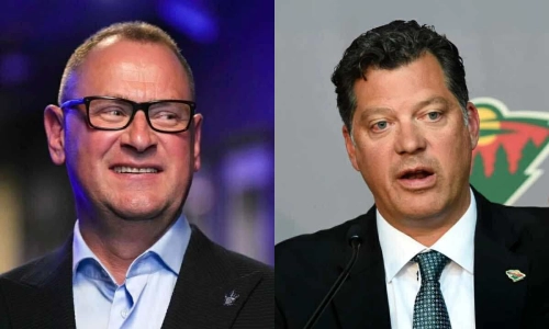 Brad Treliving and Bill Guerin; the GM's of the Toronto Maple Leafs and Minnesota Wild respectively. Brad Treliving and Bill Guerin; the GM's of the Toronto Maple Leafs and Minnesota Wild respectively.
