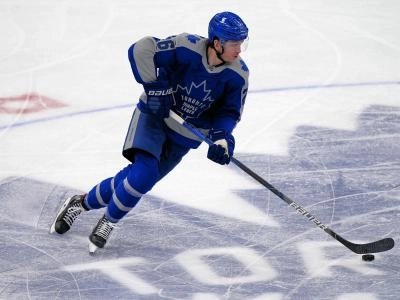 Mar 9, 2021; Toronto, Ontario, CAN; Toronto Maple Leafs forward Jimmy Vesey (26) carries the puck against the Winnipeg Jets at Scotiabank Arena.