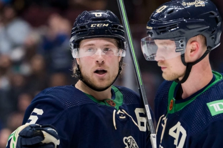 Vancouver Canucks forward Brock Boeser Elias Pettersson. Vancouver Canucks forward Brock Boeser Elias Pettersson.