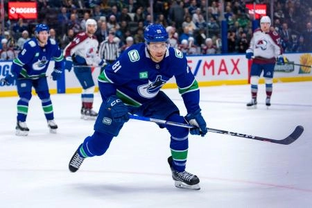 Vancouver Canucks forward Dakota Joshua in action against the Colorado Avalanche. Vancouver Canucks forward Dakota Joshua in action against the Colorado Avalanche.