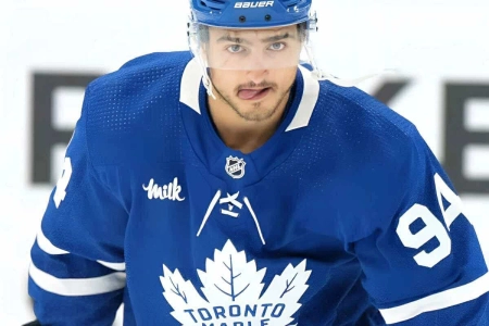 Toronto Maple Leafs forward Joseph Blandisi mugs for the camera during an unidentified game. Toronto Maple Leafs forward Joseph Blandisi mugs for the camera during an unidentified game.
