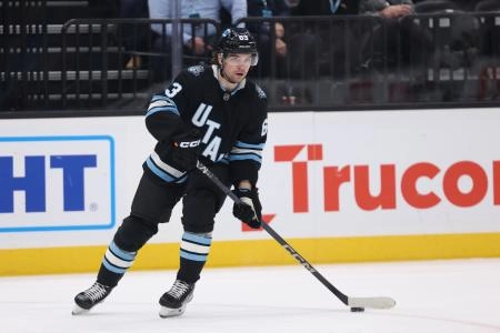 Jan 16, 2025; Salt Lake City, Utah, USA; Utah Hockey Club left wing Matias Maccelli (63) skates with the puck against the New York Rangers during the first period at Delta Center. Mandatory Credit: Rob Gray-Imagn Images Jan 16, 2025; Salt Lake City, Utah, USA; Utah Hockey Club left wing Matias Maccelli (63) skates with the puck against the New York Rangers during the first period at Delta Center. Mandatory Credit: Rob Gray-Imagn Images