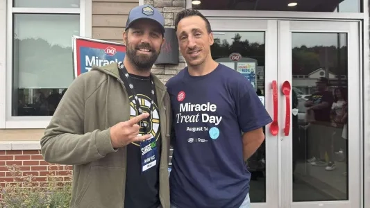 Florida Panthers' Brad Marchand takes a picture in front of Dairy Queen with a Boston Bruins fan Florida Panthers' Brad Marchand takes a picture in front of Dairy Queen with a Boston Bruins fan