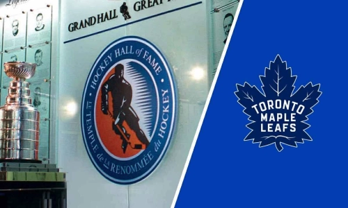 The Grand Hall of the HHOF (Left) and the Maple Leafs logo (Right) The Grand Hall of the HHOF (Left) and the Maple Leafs logo (Right)