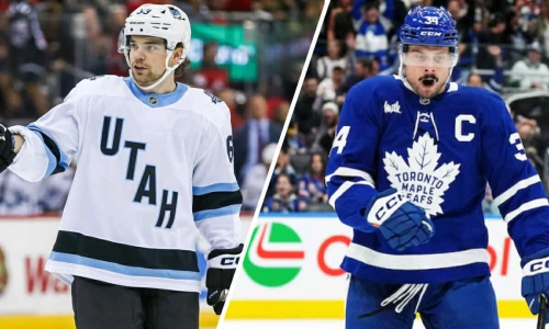 Maple Leafs forward Matias Maccelli as a member of the Utah Mammoth (left) and Maple Leafs captain Auston Matthews (right). Maple Leafs forward Matias Maccelli as a member of the Utah Mammoth (left) and Maple Leafs captain Auston Matthews (right).