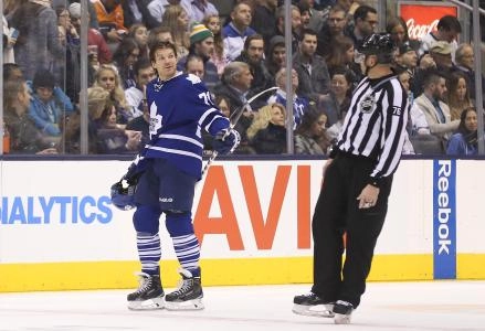 Dec 20, 2014; Toronto, Ontario, CAN; Toronto Maple Leafs right wing David Clarkson (71) reacts as he is led away to the penalty box against the Philadelphia Flyers at Air Canada Centre. The Flyers beat the Maple Leafs 7-4. Mandatory Credit: Tom Szczerbowski-Imagn Images Dec 20, 2014; Toronto, Ontario, CAN; Toronto Maple Leafs right wing David Clarkson (71) reacts as he is led away to the penalty box against the Philadelphia Flyers at Air Canada Centre. The Flyers beat the Maple Leafs 7-4. Mandatory Credit: Tom Szczerbowski-Imagn Images
