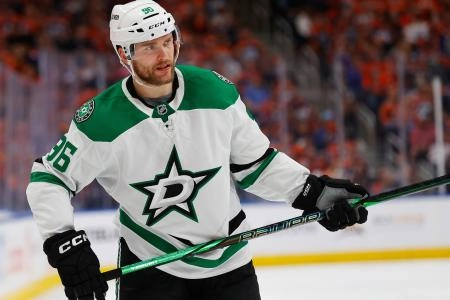 May 27, 2025; Edmonton, Alberta, CAN; Dallas Stars forward forward Mikko Rantanen (96) waits for the play to begin against the Edmonton Oilers in game four of the Western Conference Final of the 2025 Stanley Cup Playoffs at Rogers Place. Mandatory Credit: Perry Nelson-Imagn Images