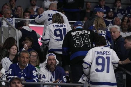 May 18, 2025; Toronto, Ontario, CAN; Toronto Maple Leafs fans head for the exits after a goal by the Florida Panthers during the third period of game seven of the second round of the 2025 Stanley Cup Playoffs at Scotiabank Arena. Mandatory Credit: John E. Sokolowski-Imagn Images
