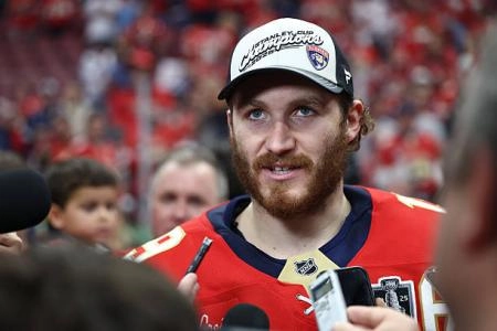 Matthew Tkachuk speaks with media following win in Stanley Cup playoffs