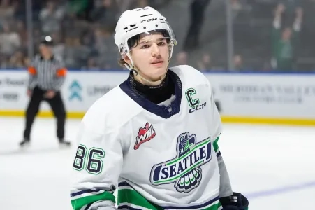 Vancouver Canucks 2025 first round pick Braeden Cootes with the WHL's Seattle Thunderbirds. Vancouver Canucks 2025 first round pick Braeden Cootes with the WHL's Seattle Thunderbirds.