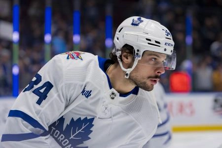 Jan 20, 2024; Vancouver, British Columbia, CAN; Toronto Maple Leafs forward Auston Matthews (34) skates during warm up prior to a game against the Vancouver Canucks at Rogers Arena