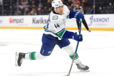 Vancouver Canucks forward Kiefer Sherwood. Vancouver Canucks forward Kiefer Sherwood.