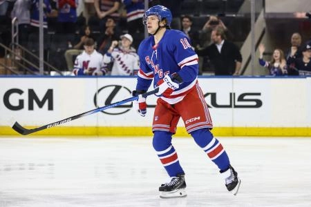 Mar 18, 2025; New York, New York, USA; New York Rangers left wing Artemi Panarin (10) skates back to the bench after scoring a goal in the first period against the Calgary Flames at Madison Square Garden. Mandatory Credit: Wendell Cruz-Imagn Images Mar 18, 2025; New York, New York, USA; New York Rangers left wing Artemi Panarin (10) skates back to the bench after scoring a goal in the first period against the Calgary Flames at Madison Square Garden. Mandatory Credit: Wendell Cruz-Imagn Images