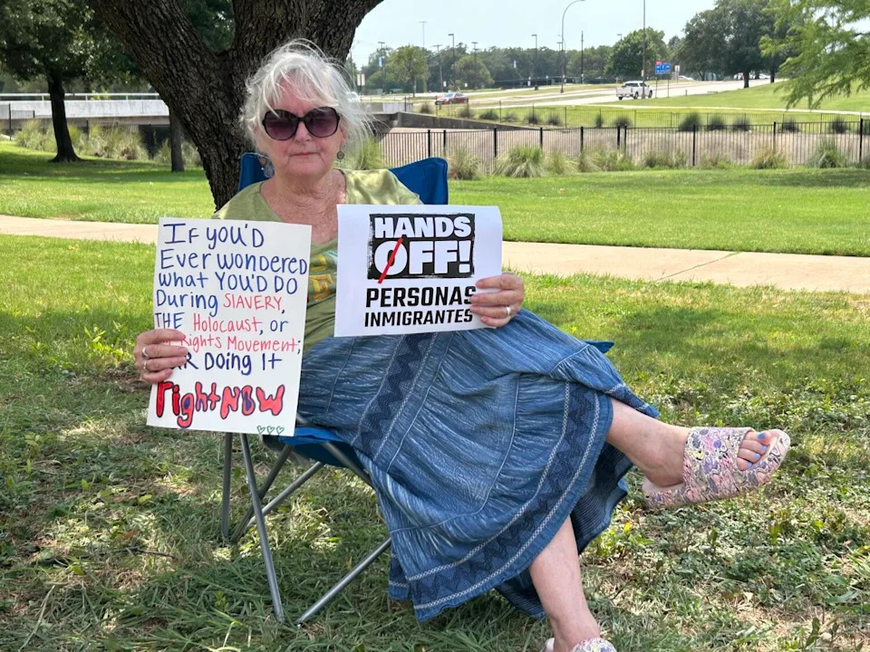 Teresa Dunham, a 65-year-old Arlington resident, turned out to protest the expo.
