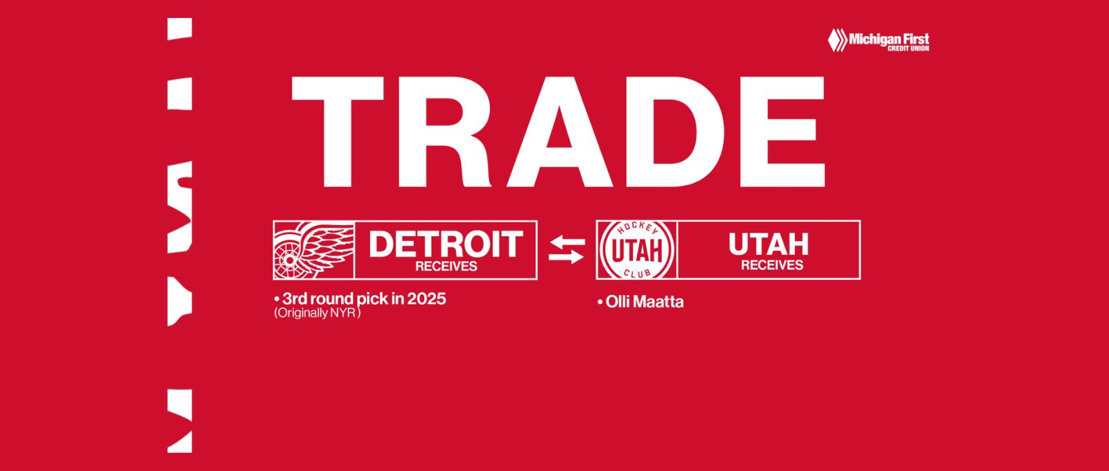 Red Wings Acquire Third-Round Pick in 2025 NHL Entry Draft from Utah Hockey Club in Exchange for Olli Määttä