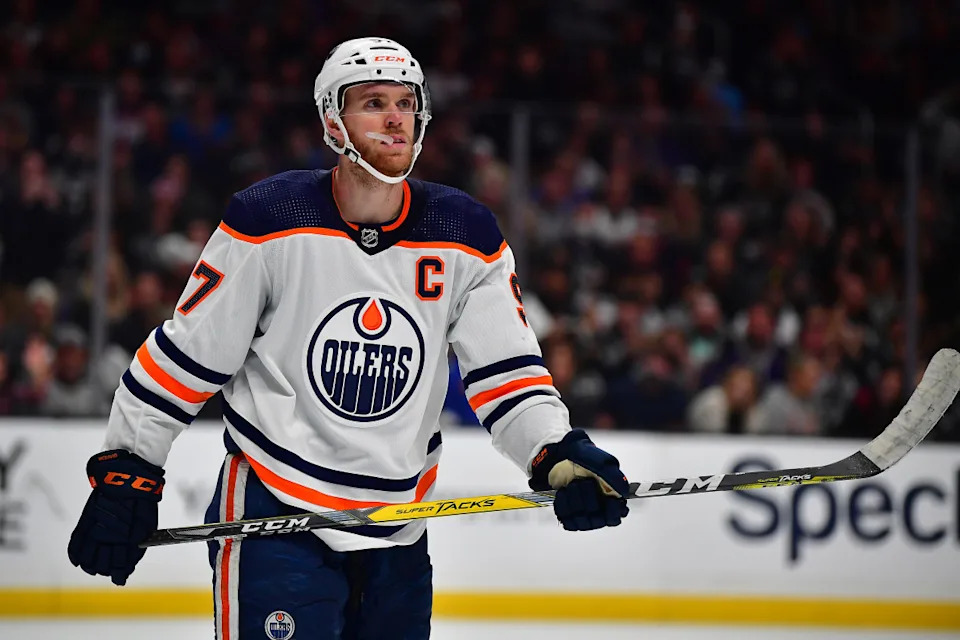 Edmonton Oilers center Connor McDavid (97) reacts during a stoppage of play.Gary A. Vasquez-USA TODAY Sports