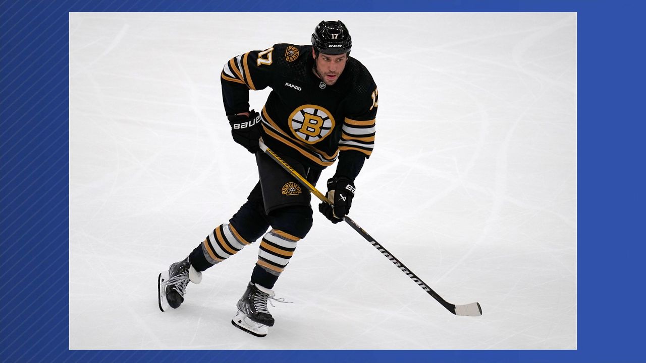 FILE - Boston Bruins left wing Milan Lucic (17) skates during a hockey game, Tuesday, Oct. 3, 2023, in Boston. (AP Photo/Charles Krupa, File)
