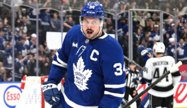 Auston Matthews skating for the Toronto Maple Leafs