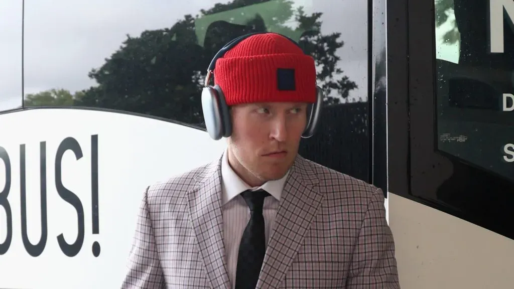 Patrik Laine #92 of the Montreal Canadiens arrives for the game against the Florida Panthers at Amerant Bank Arena on March 30, 2025 in Sunrise, Florida.