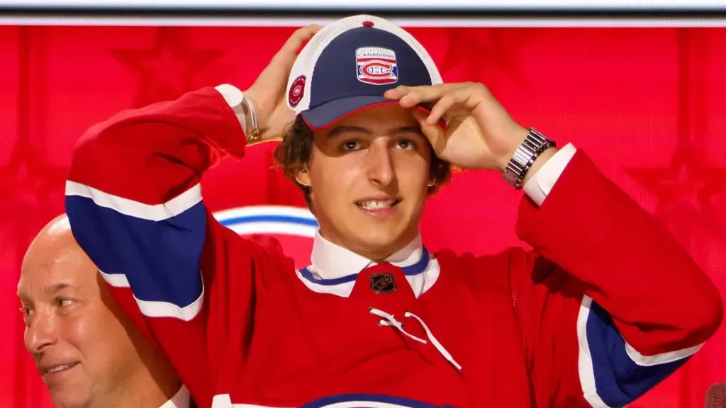 David Reinbacher is selected by the Montréal Canadiens with the fifth overall pick during round one of the 2023 Upper Deck NHL Draft at Bridgestone Arena on June 28, 2023 in Nashville, Tennessee.