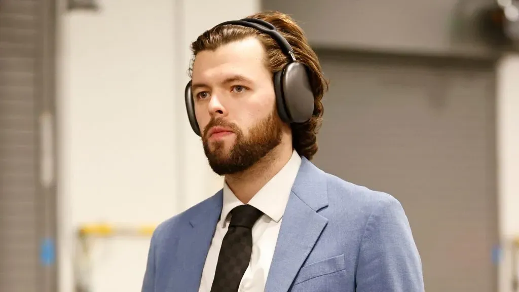 Spencer Martin #30 of the Vancouver Canucks arrives before the game against the Seattle Kraken at Climate Pledge Arena on January 25, 2023 in Seattle, Washington.