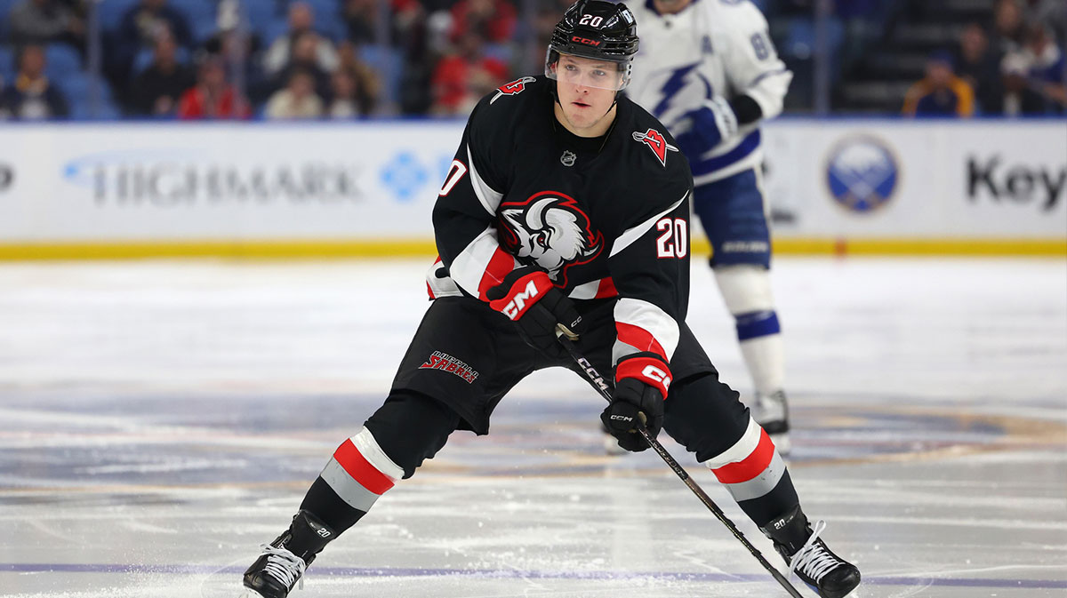 Buffalo Sabres center Jiri Kulich (20) looks to make a pass during the second period against the Tampa Bay Lightning at KeyBank Center.