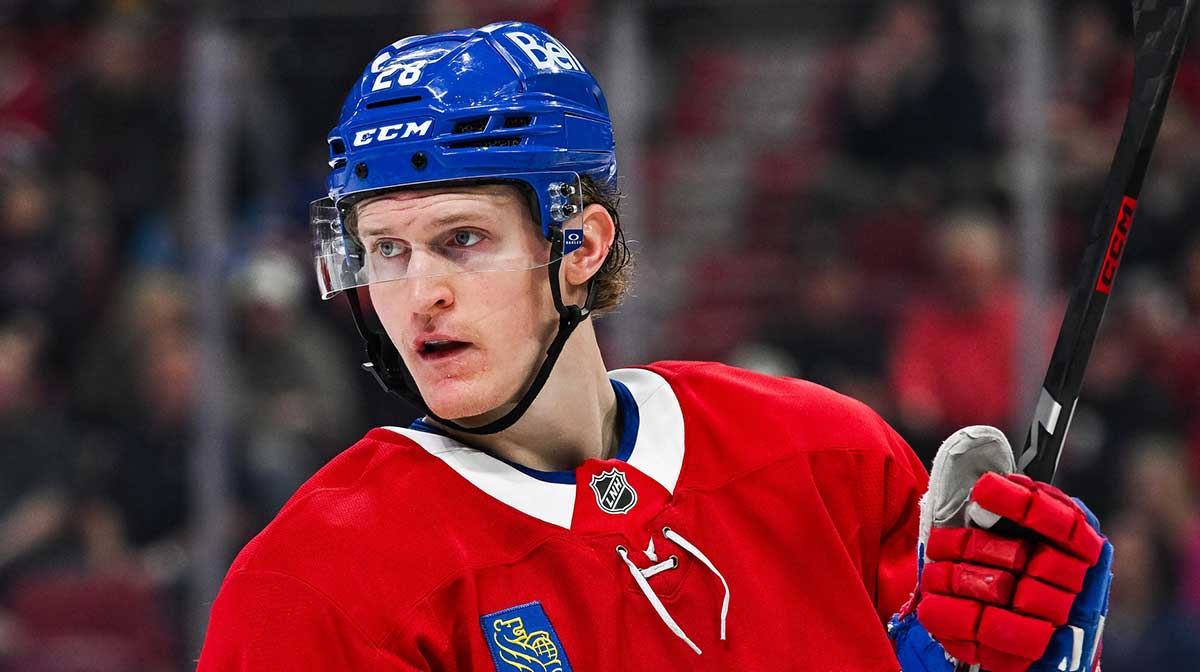 Montreal Canadiens center Christian Dvorak (28) looks on against the Carolina Hurricanes in the second period at Bell Centre.