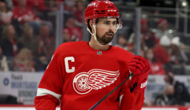 Dylan Larkin skating for the Detroit Red Wings