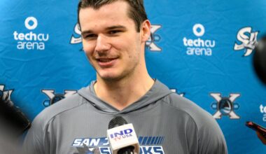 San Jose Sharks defenseman Sam Dickinson.