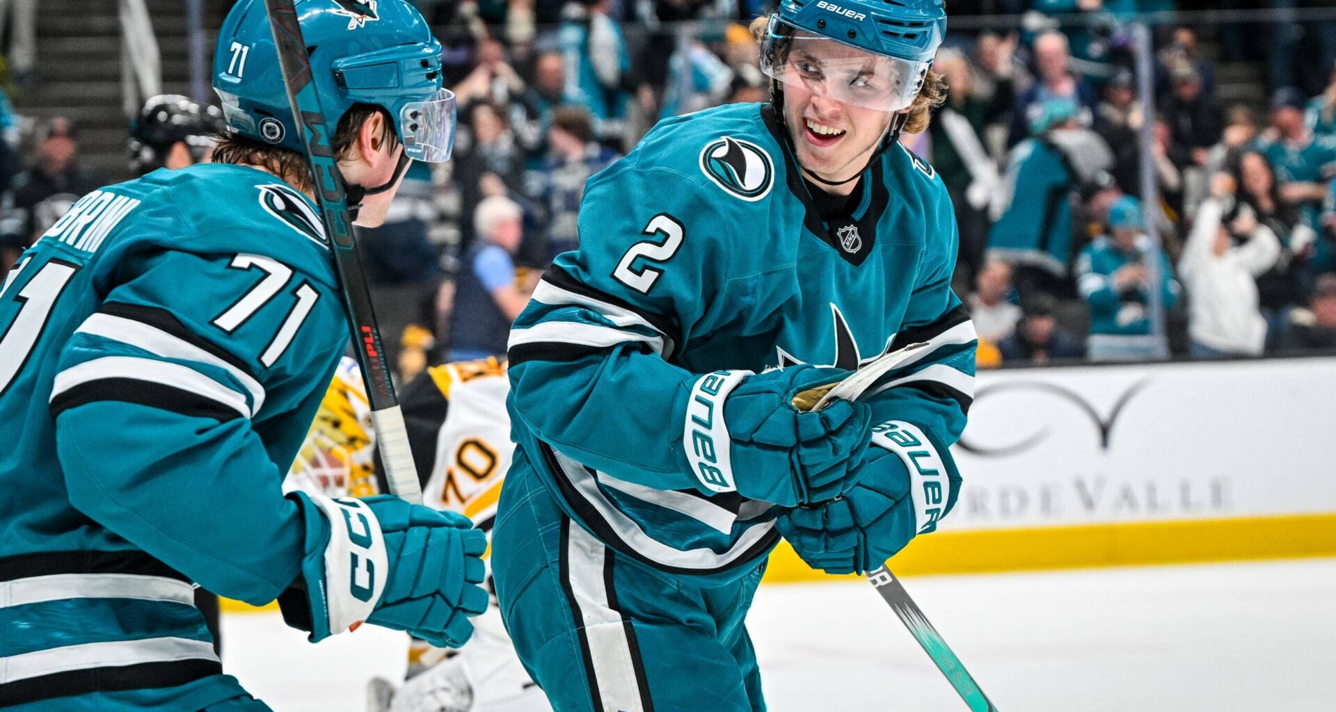 San Jose Sharks rookies Macklin Celebrini and Will Smith