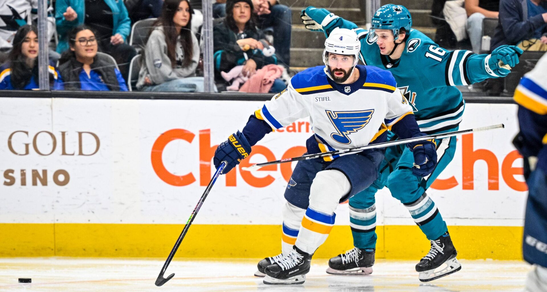 Nick Leddy skates against the San Jose Sharks.