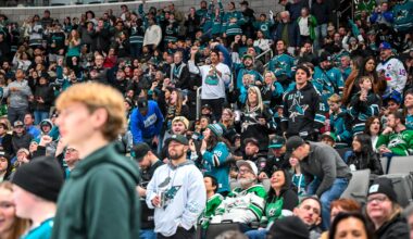Fans cheer on the San Jose Sharks at the SAP Center.