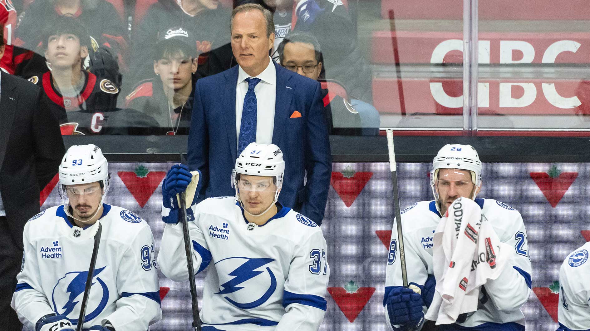 Tampa Bay Lightning Head coach Jon Cooper follows the action in the third period against the Ottawa Senators at the Canadian Tire Centre.