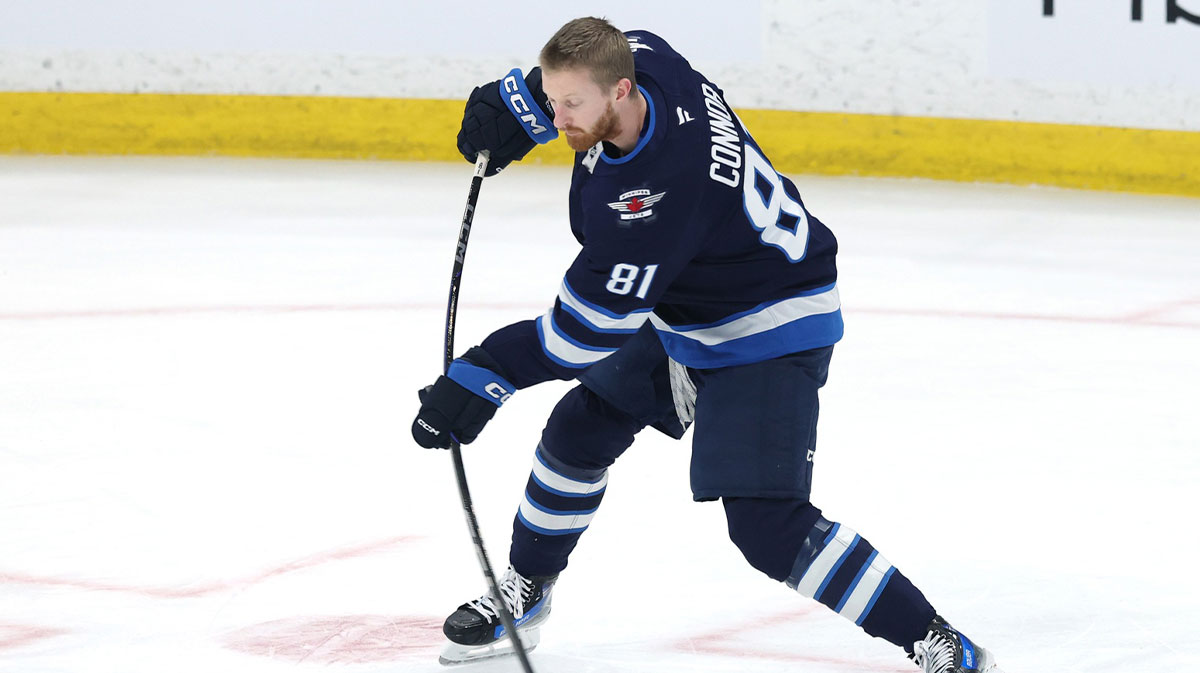 Winnipeg Jets left wing Kyle Connor (81) warms up before a game against the Dallas Stars in game two of the second round of the 2025 Stanley Cup Playoffs at Canada Life Centre.