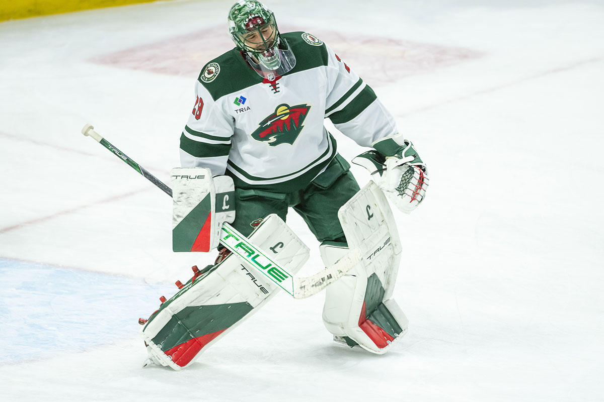 Minnesota Wild goalie Marc-Andre Fleury (29) warms up prior to game against the Ottawa Senators at the Canadian Tire Centre.