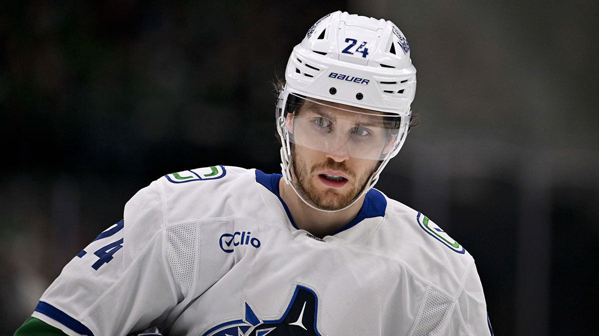 Vancouver Canucks center Pius Suter (24) looks on during the third period against the Dallas Stars at the American Airlines Center.