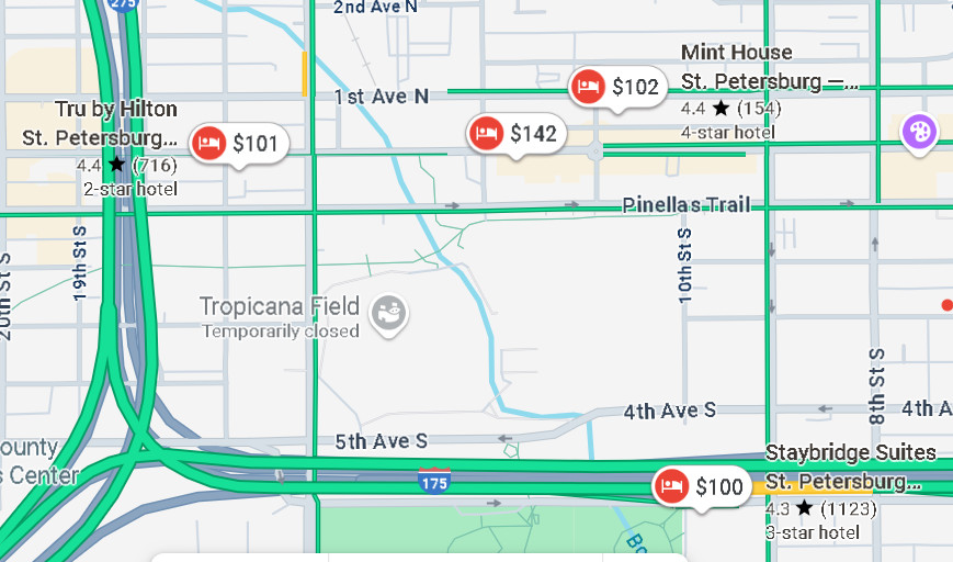 The hotels near Tropicana Field.
