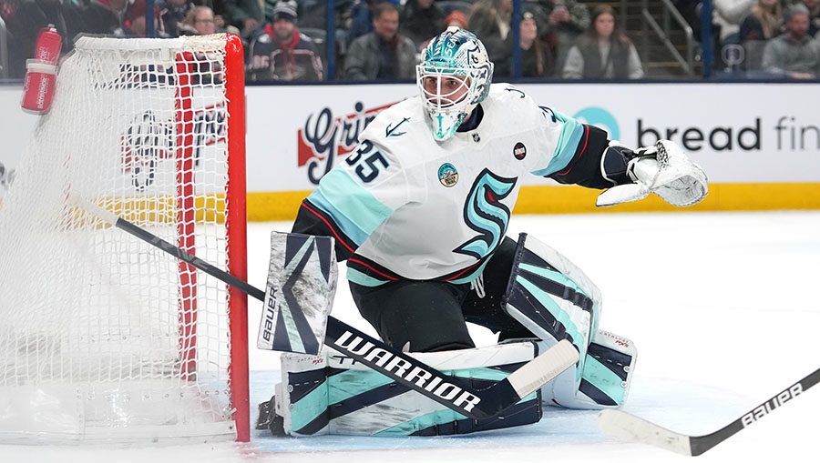 Seattle Kraken goalie Joey Daccord 2025...