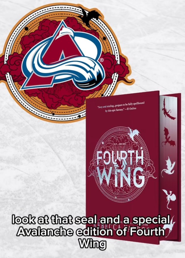 A promotional image for the Colorado Avalanche's Nov. 13 Fourth Wing Night, themed around Colorado author Rebecca Yarros's book "Fourth Wing." (Ticketmaster)