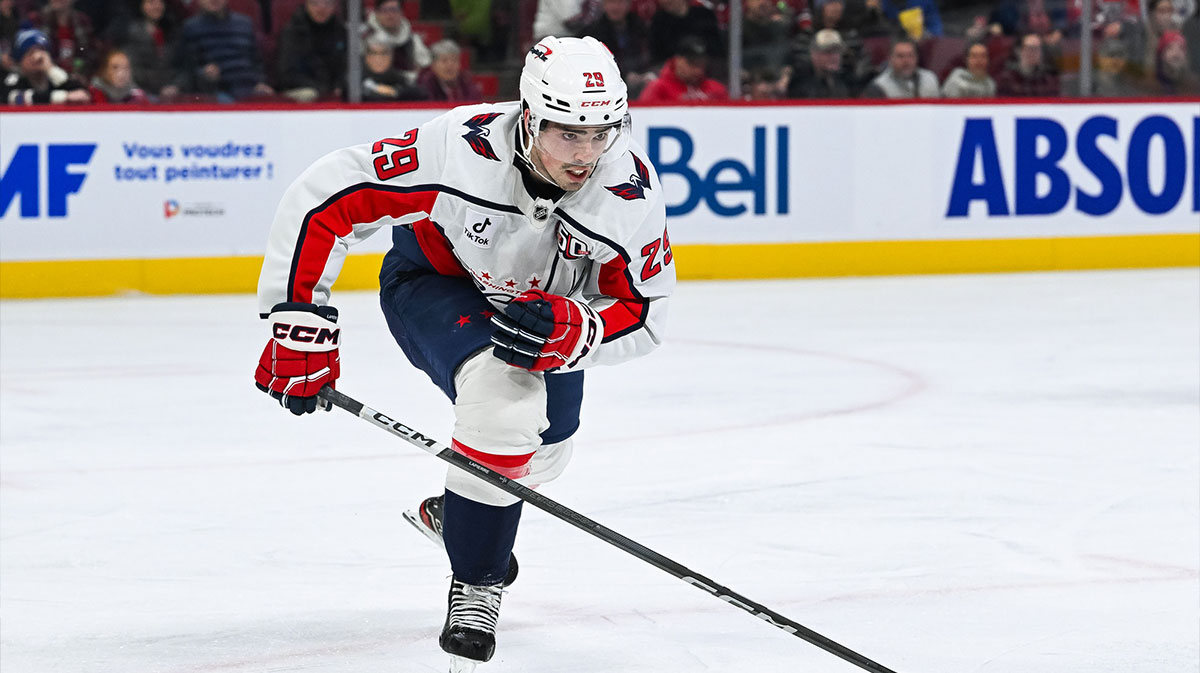 Washington Capitals center Hendrix Lapierre (29) skates towards the play against the Montreal Canadiens during the first period at Bell Centre. 